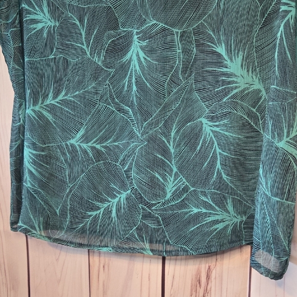 Liz Claiborne Teal And Navy Tropical Leaf Print Sheer Blouse Tank Top Size PXL - Picture 5 of 9